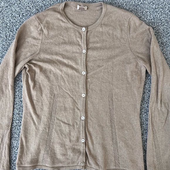Nordstrom Studio Women’s Camel Buttoned 100% Cashmere Full Sleeve Cardigan M - Picture 1 of 9